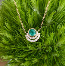 Load image into Gallery viewer, Emerald and Diamond Double Half Halo Necklace