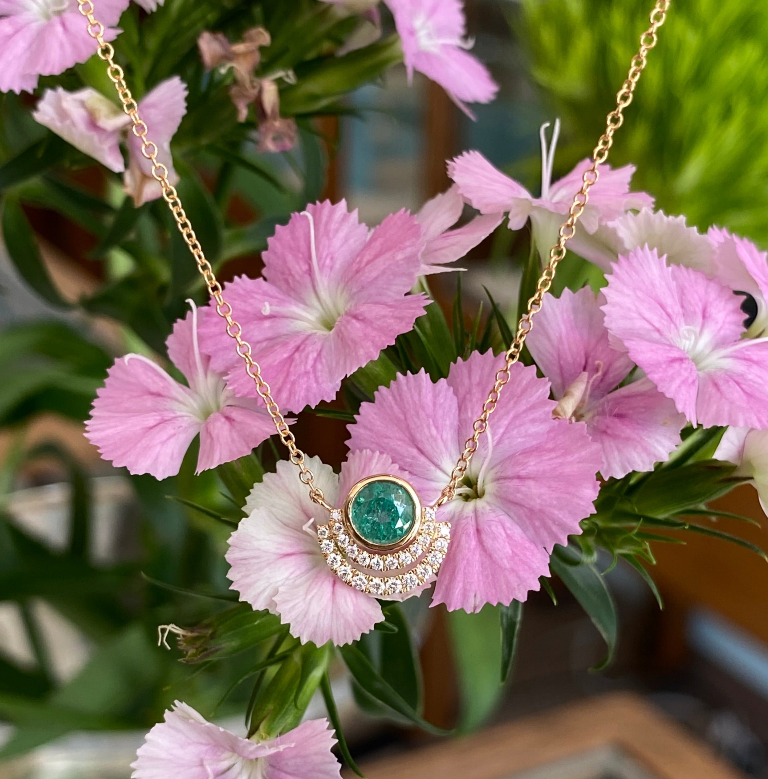 Emerald & Diamond Happy Halo Necklace