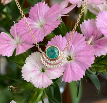 Load image into Gallery viewer, Emerald and Diamond Double Half Halo Necklace