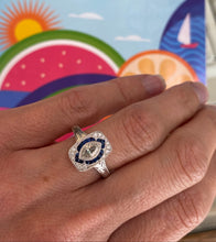 Load image into Gallery viewer, Diamond and Sapphire Marquise Vintage Inspired White Gold Ring