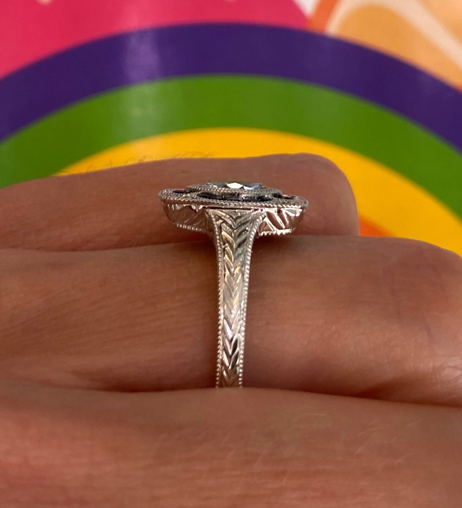 Vintage Inspired Midnight Marquise Sapphire & Diamond Ring