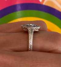 Load image into Gallery viewer, Diamond and Sapphire Marquise Vintage Inspired White Gold Ring