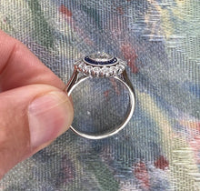 Load image into Gallery viewer, Diamond and Sapphire Double Halo White Gold Ring