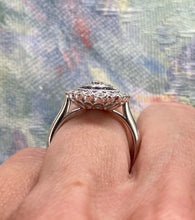Load image into Gallery viewer, Diamond and Sapphire Double Halo White Gold Ring