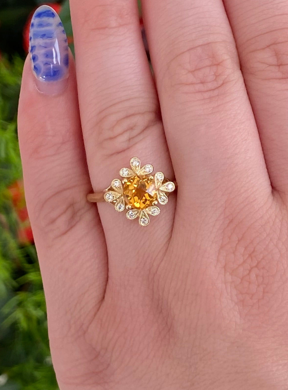 Citrine and Diamond Yellow Gold Vintage Inspired Ring