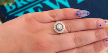 Load image into Gallery viewer, Diamond and Sapphire Double Halo White Gold Ring
