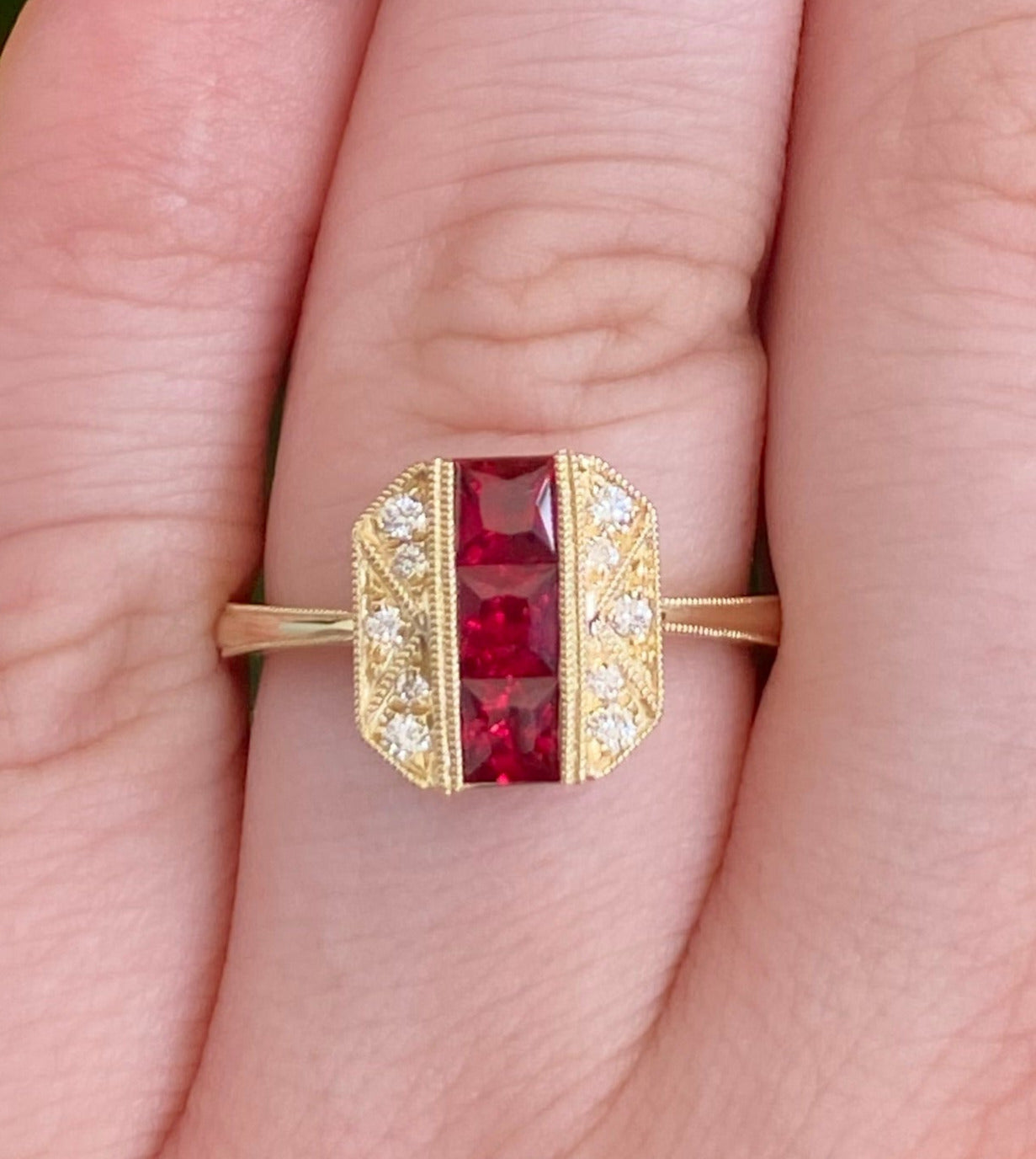 Ruby and Diamond Octagon Yellow Gold Ring
