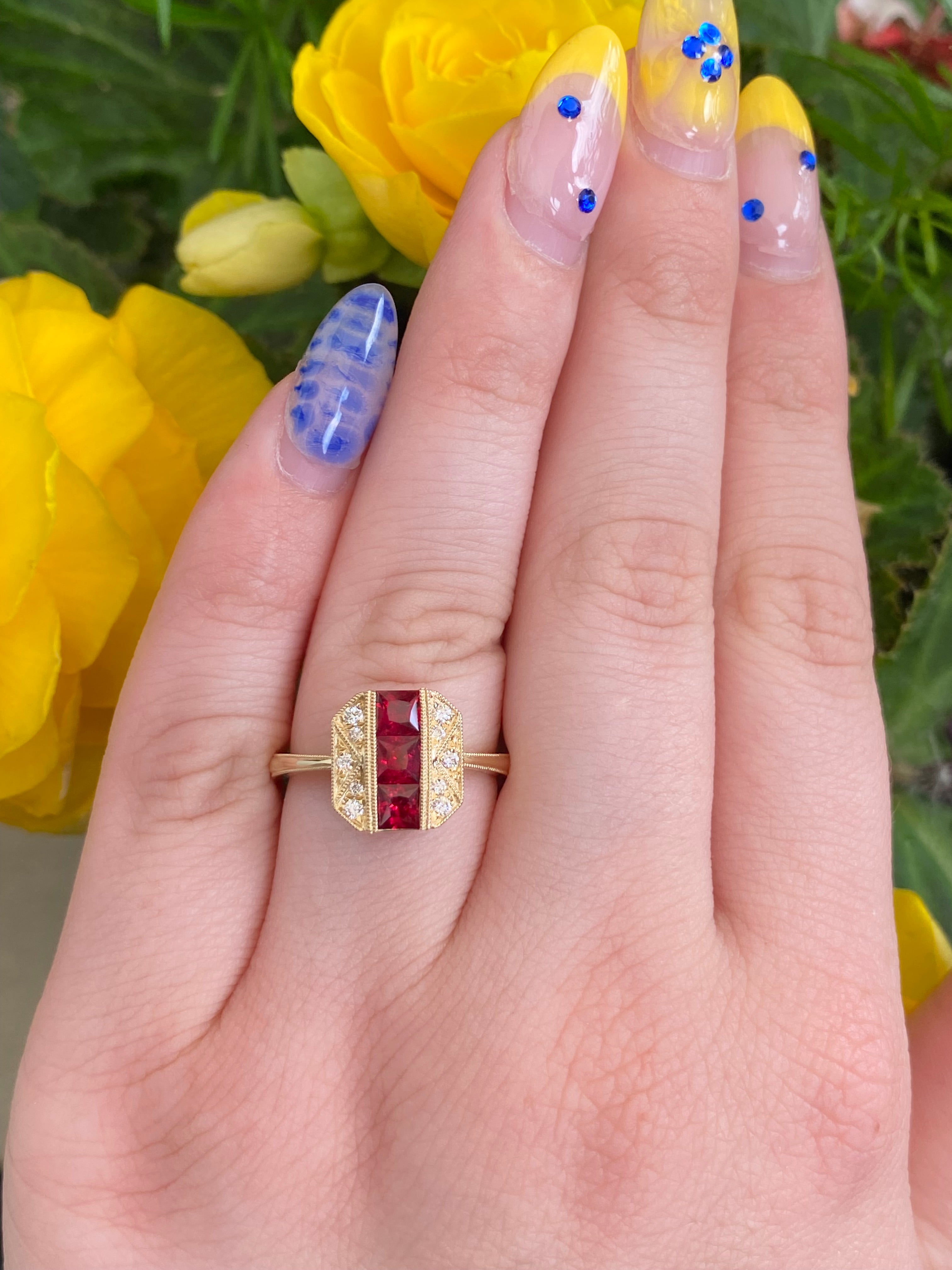 Ruby and Diamond Octagon Yellow Gold Ring