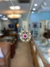 Load image into Gallery viewer, Ruby and Diamond Yellow Gold Mandala Drop Pendant