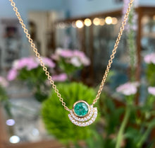 Load image into Gallery viewer, Emerald and Diamond Double Half Halo Necklace