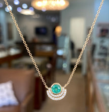 Load image into Gallery viewer, Emerald and Diamond Double Half Halo Necklace