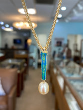 Load image into Gallery viewer, 18K Yellow Gold Opal Pearl and Green Garnet Pendant Necklace