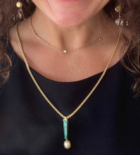 Load image into Gallery viewer, 18K Yellow Gold Opal Pearl and Green Garnet Pendant Necklace