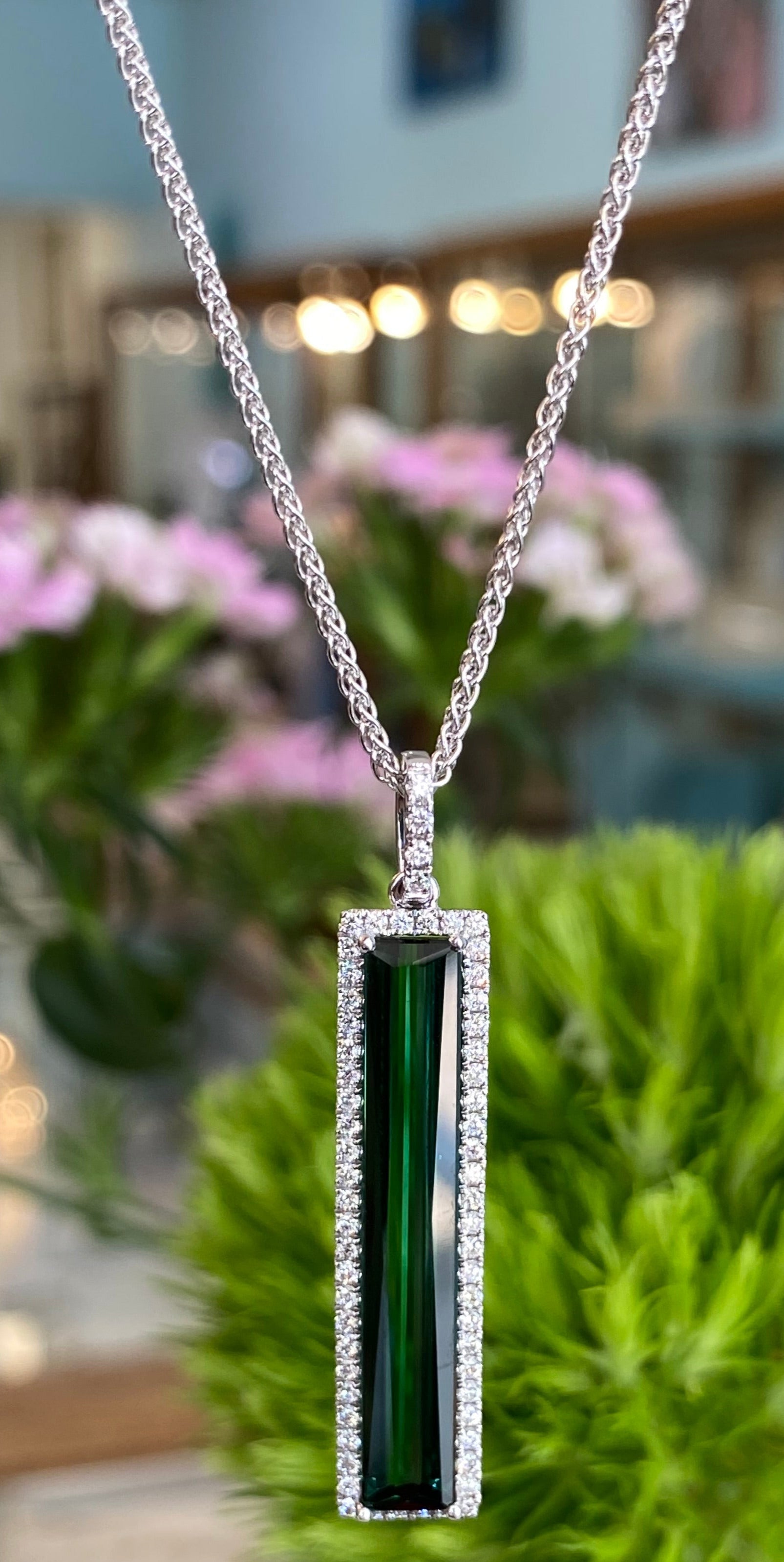 The Evergreen Pillar Green Tourmaline and Diamond Necklace