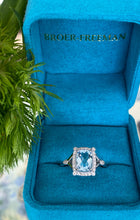 Load image into Gallery viewer, Aquamarine and Diamond Halo White Gold Ring