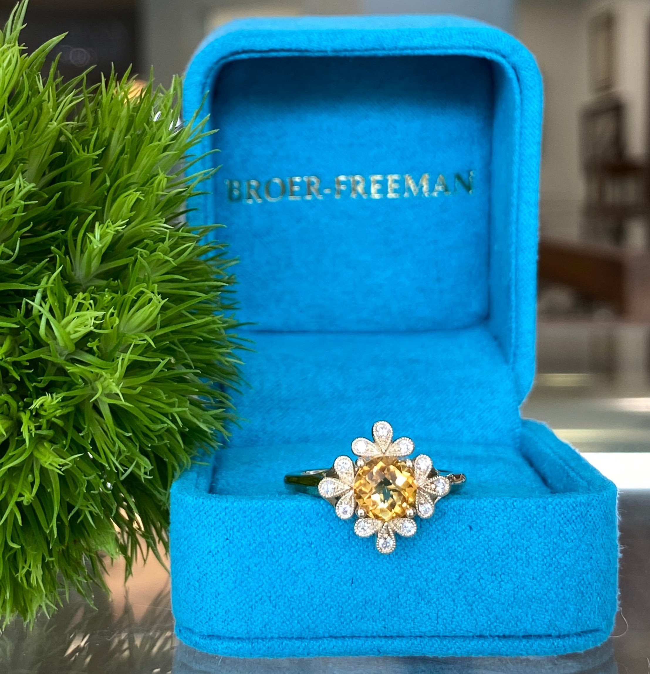 Citrine and Diamond Yellow Gold Vintage Inspired Ring