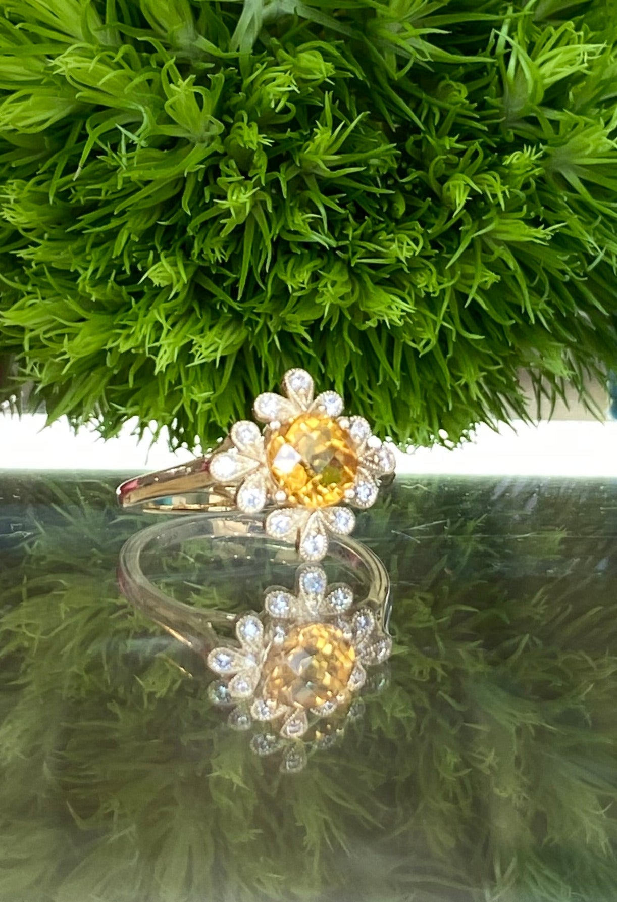 Citrine and Diamond Yellow Gold Vintage Inspired Ring