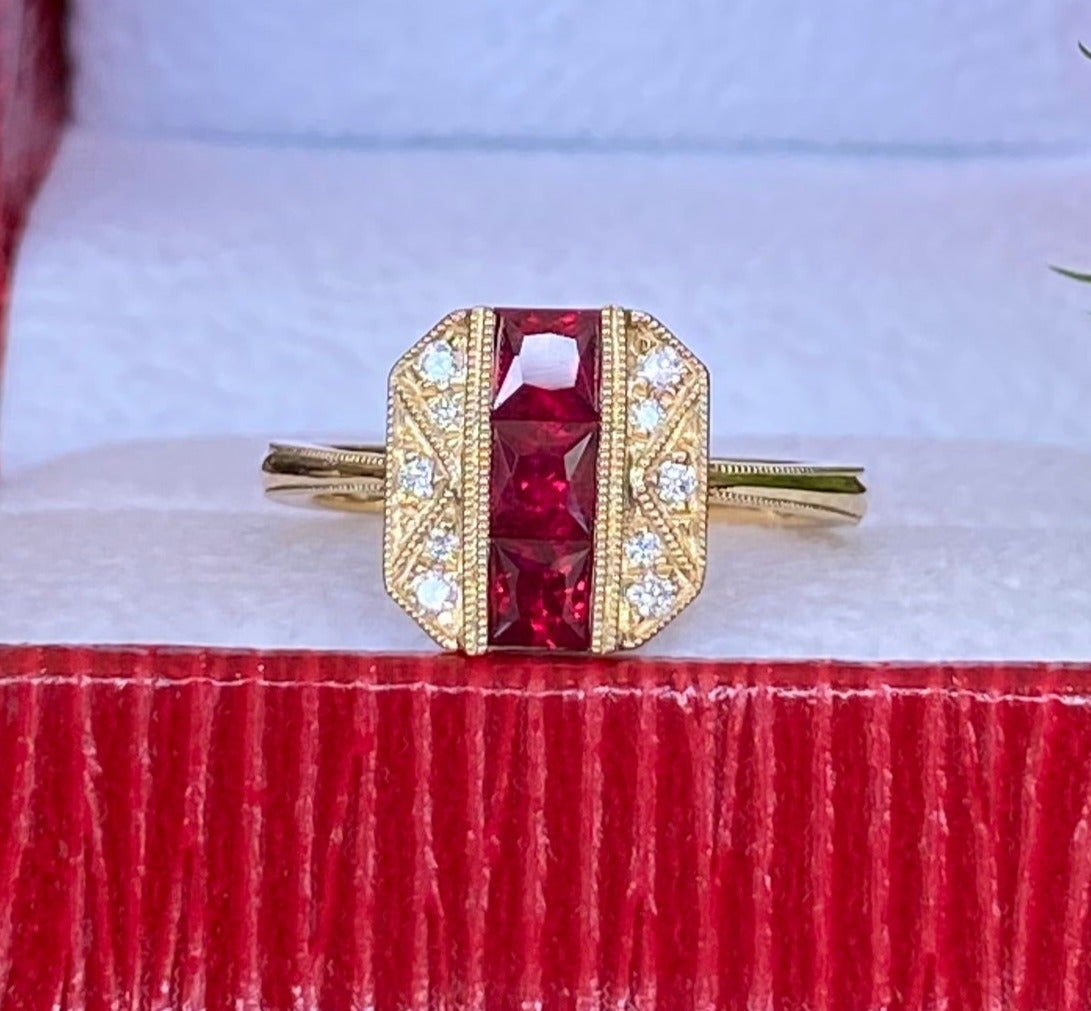 Ruby and Diamond Octagon Yellow Gold Ring