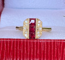 Load image into Gallery viewer, Ruby and Diamond Octagon Yellow Gold Ring