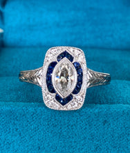 Load image into Gallery viewer, Diamond and Sapphire Marquise Vintage Inspired White Gold Ring