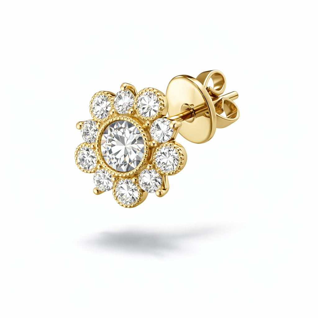 Golden Petal Diamond Stud Earrings
