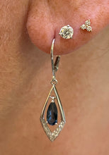 Load image into Gallery viewer, Blue Topaz Inset Diamond Drop Earrings