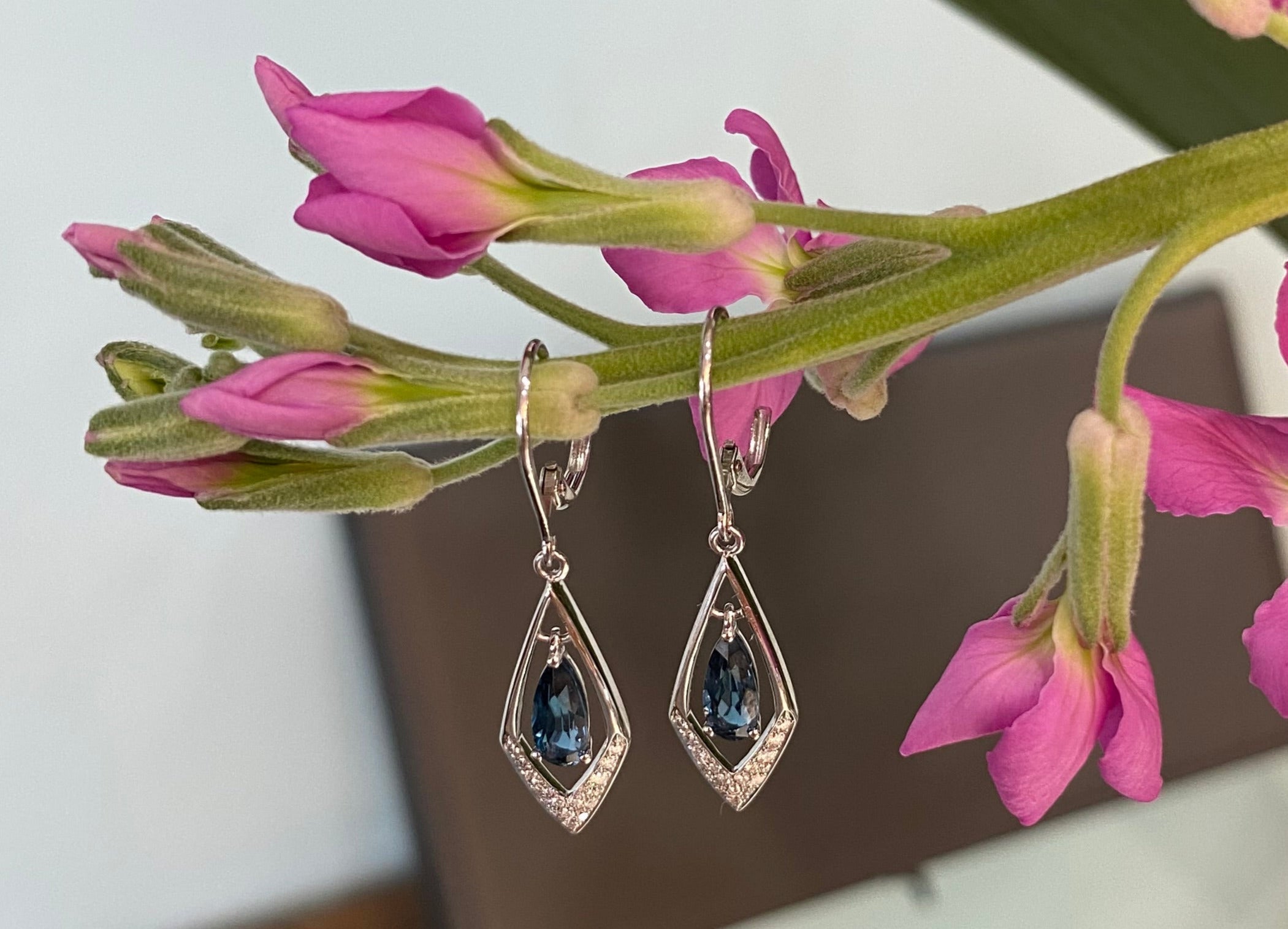 Tidal Elegance Blue Topaz and Diamond Drop Earrings