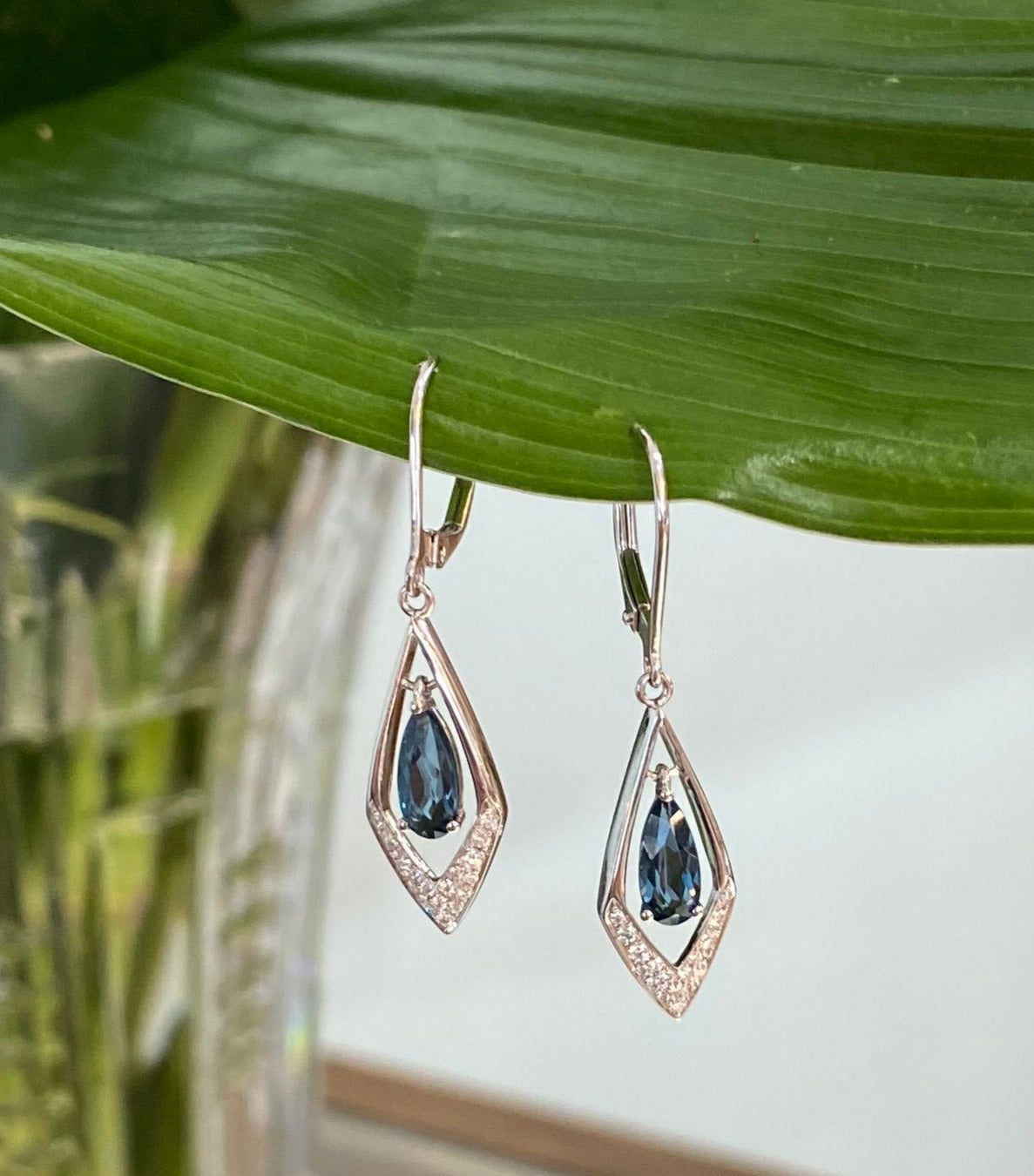 Tidal Elegance Blue Topaz and Diamond Drop Earrings