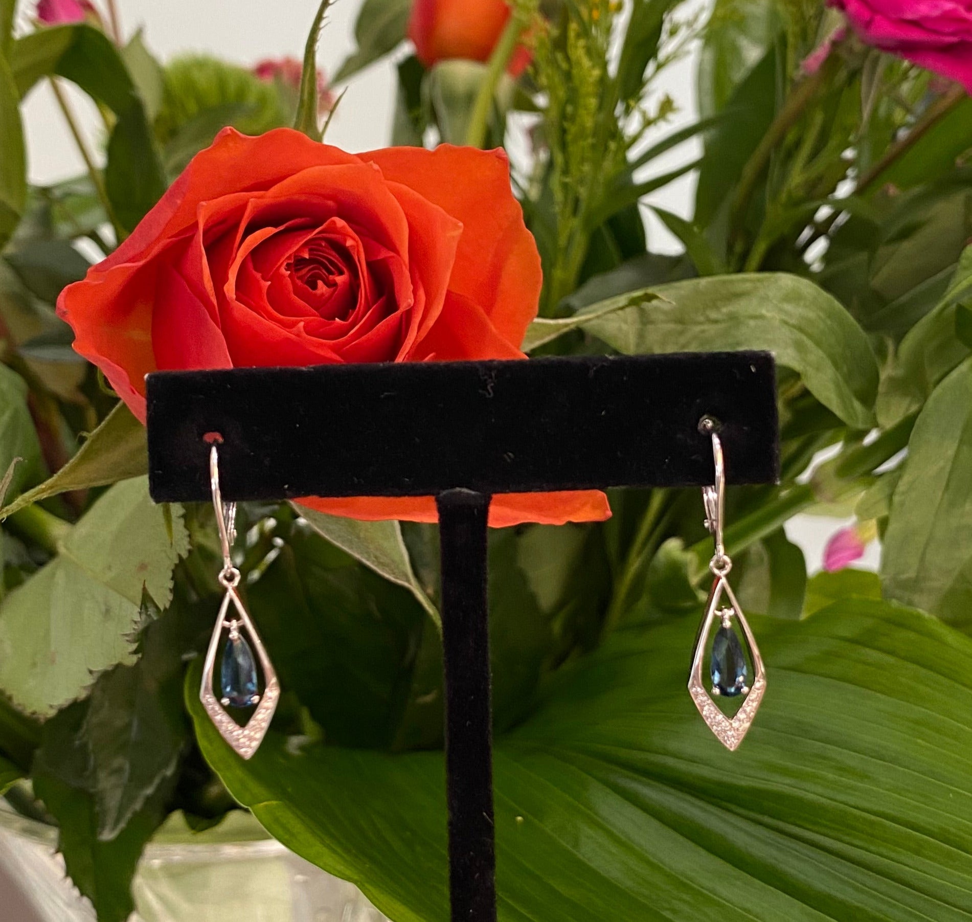 Tidal Elegance Blue Topaz and Diamond Drop Earrings