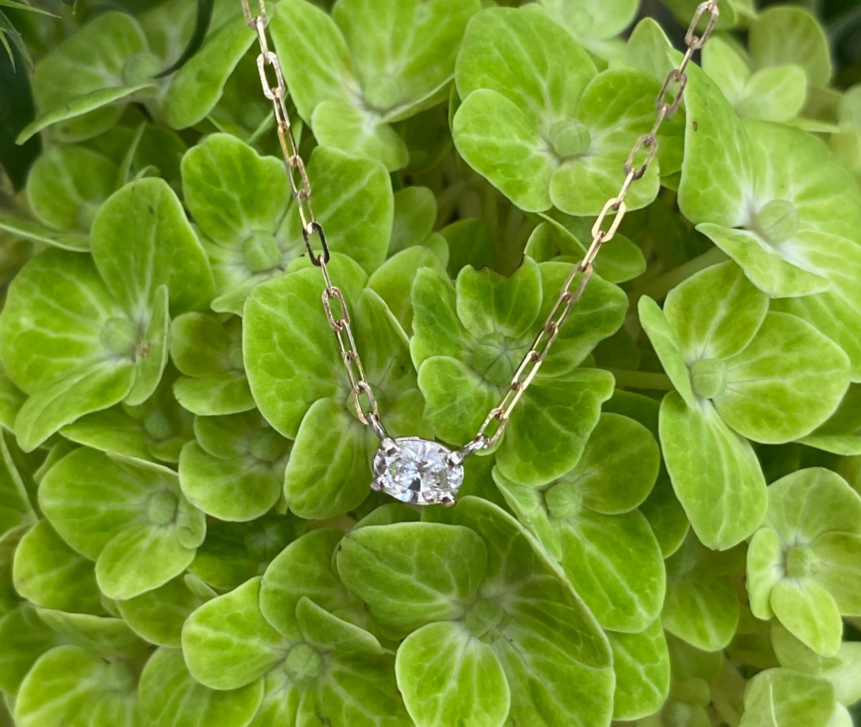Vintage Oval Diamond Solitaire Necklace