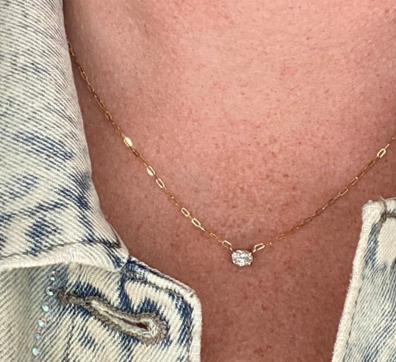 Vintage Oval Diamond Solitaire Necklace