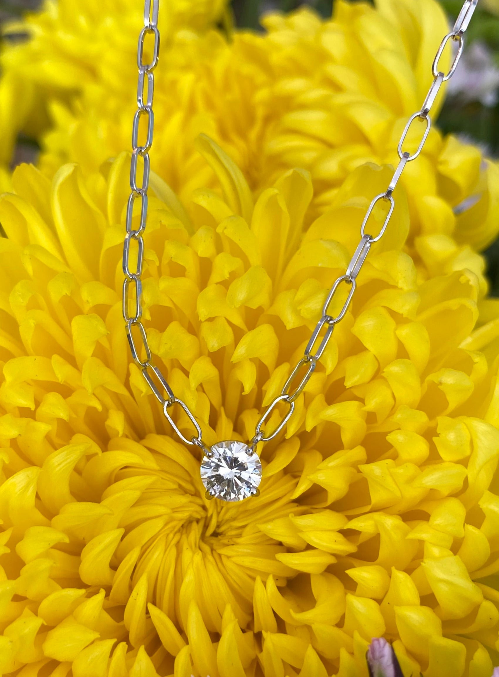 Vintage White Gold Diamond Solitaire Necklace