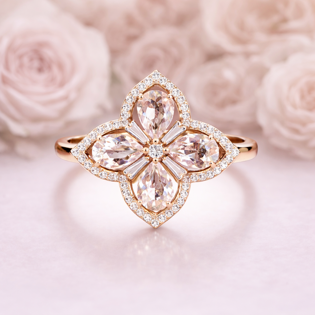 Rosé Clover Morganite and Diamond Ring