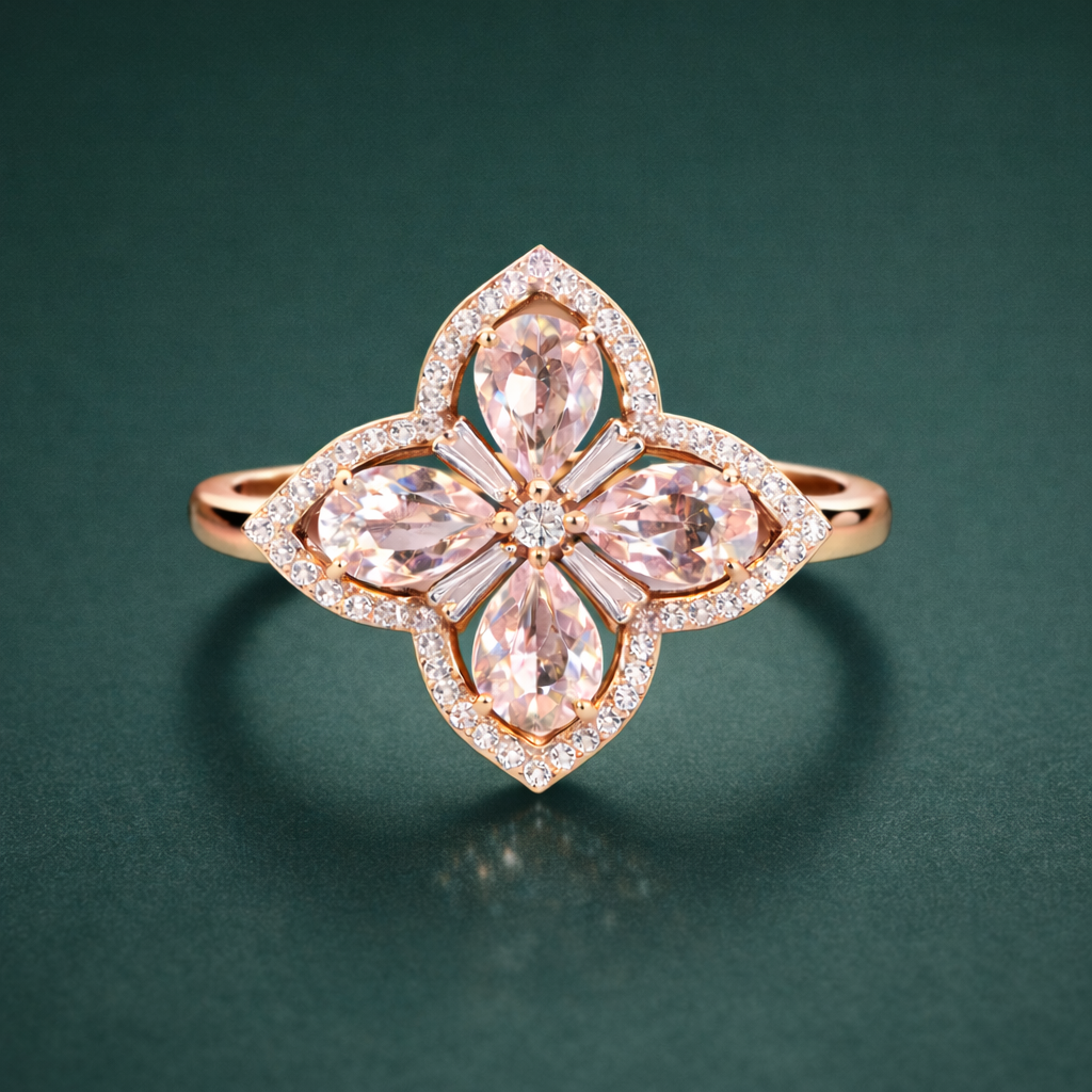 Rosé Clover Morganite and Diamond Ring