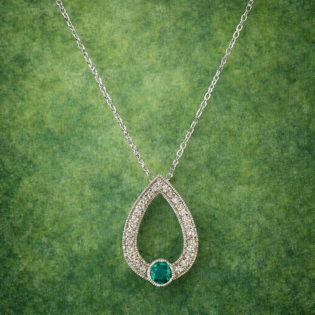 Emerald and Diamond Pear Shaped Necklace