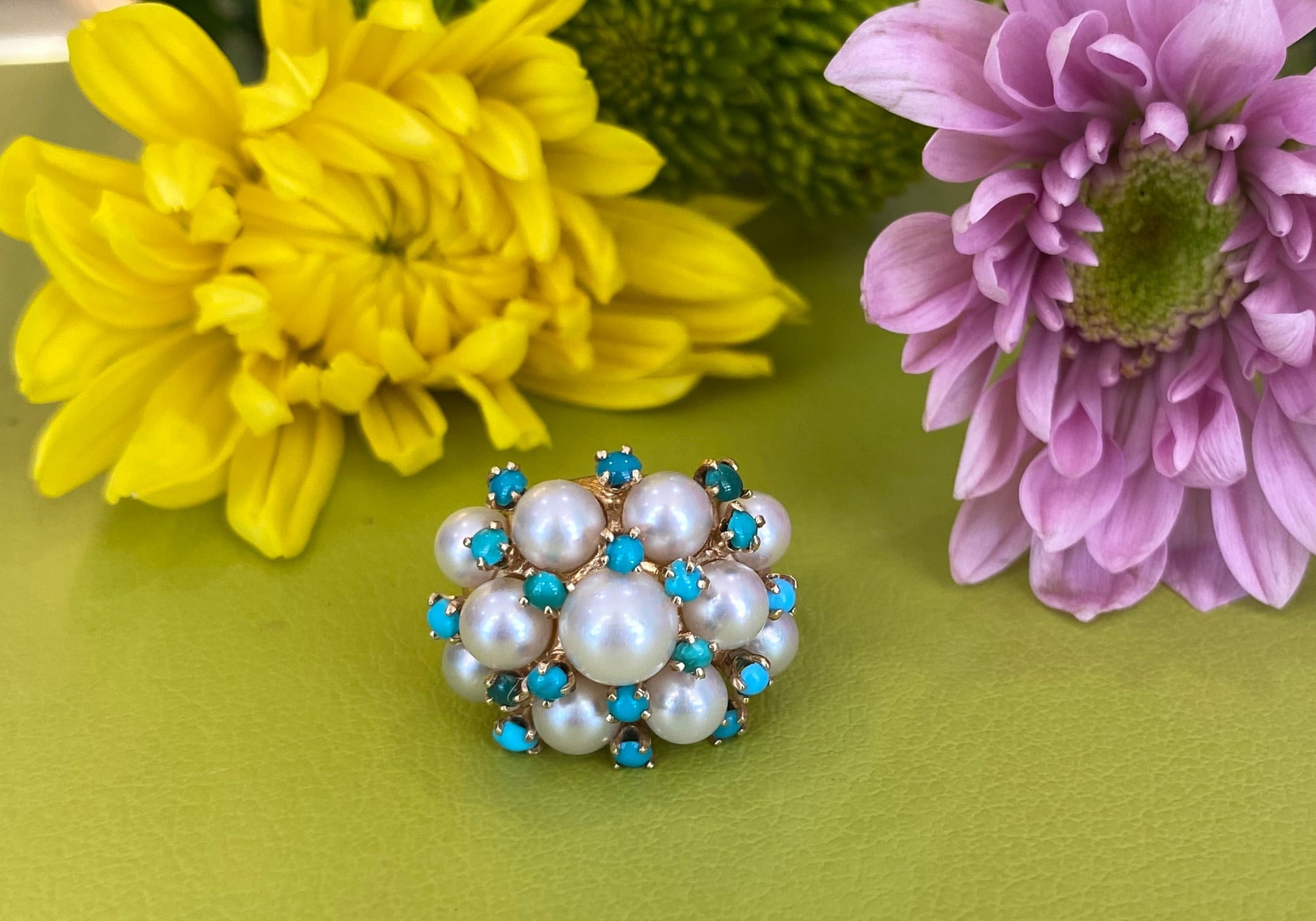 The Bluebell Vintage Pearl and Turquoise Ring