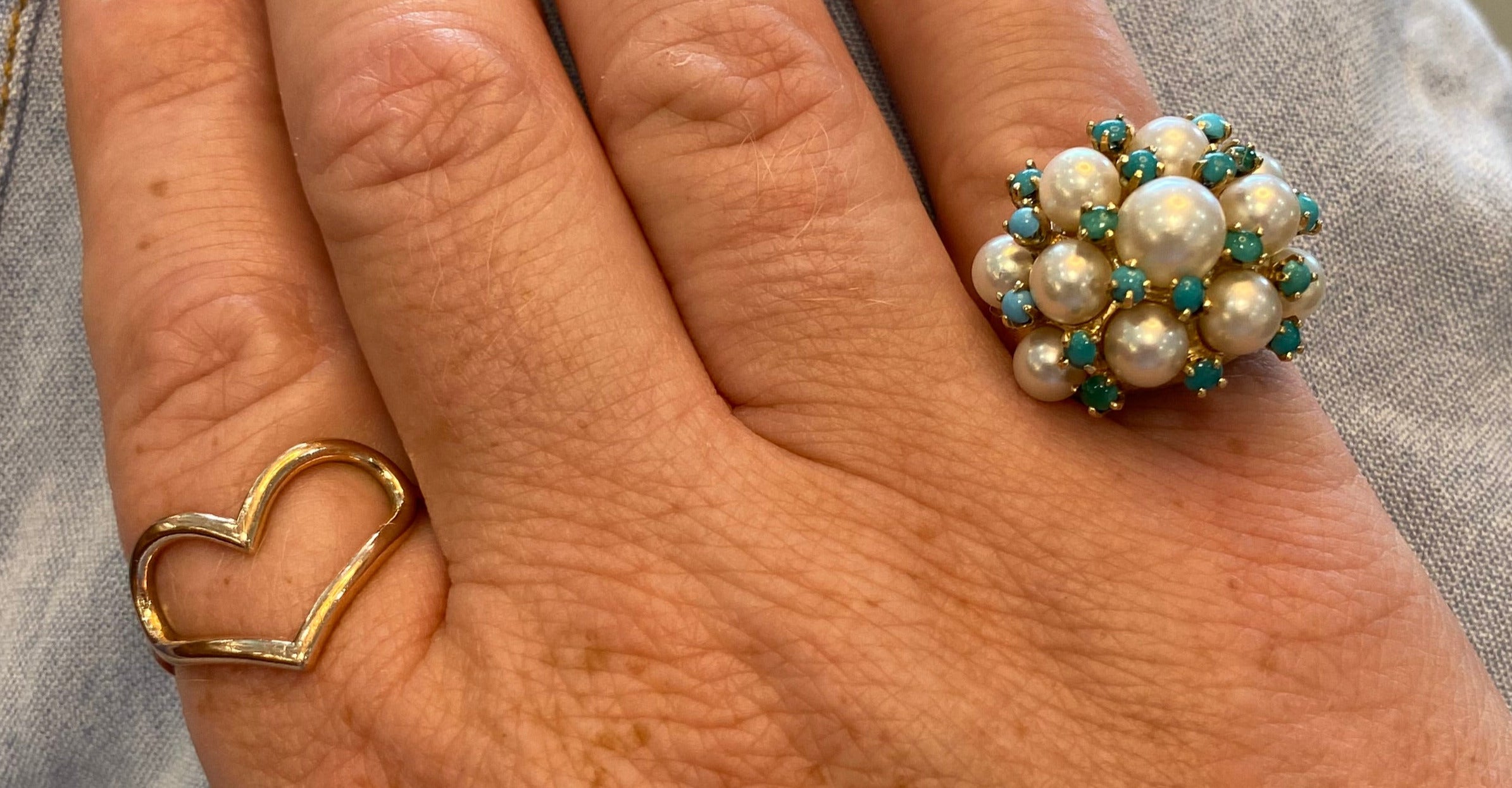 The Bluebell Vintage Pearl and Turquoise Ring
