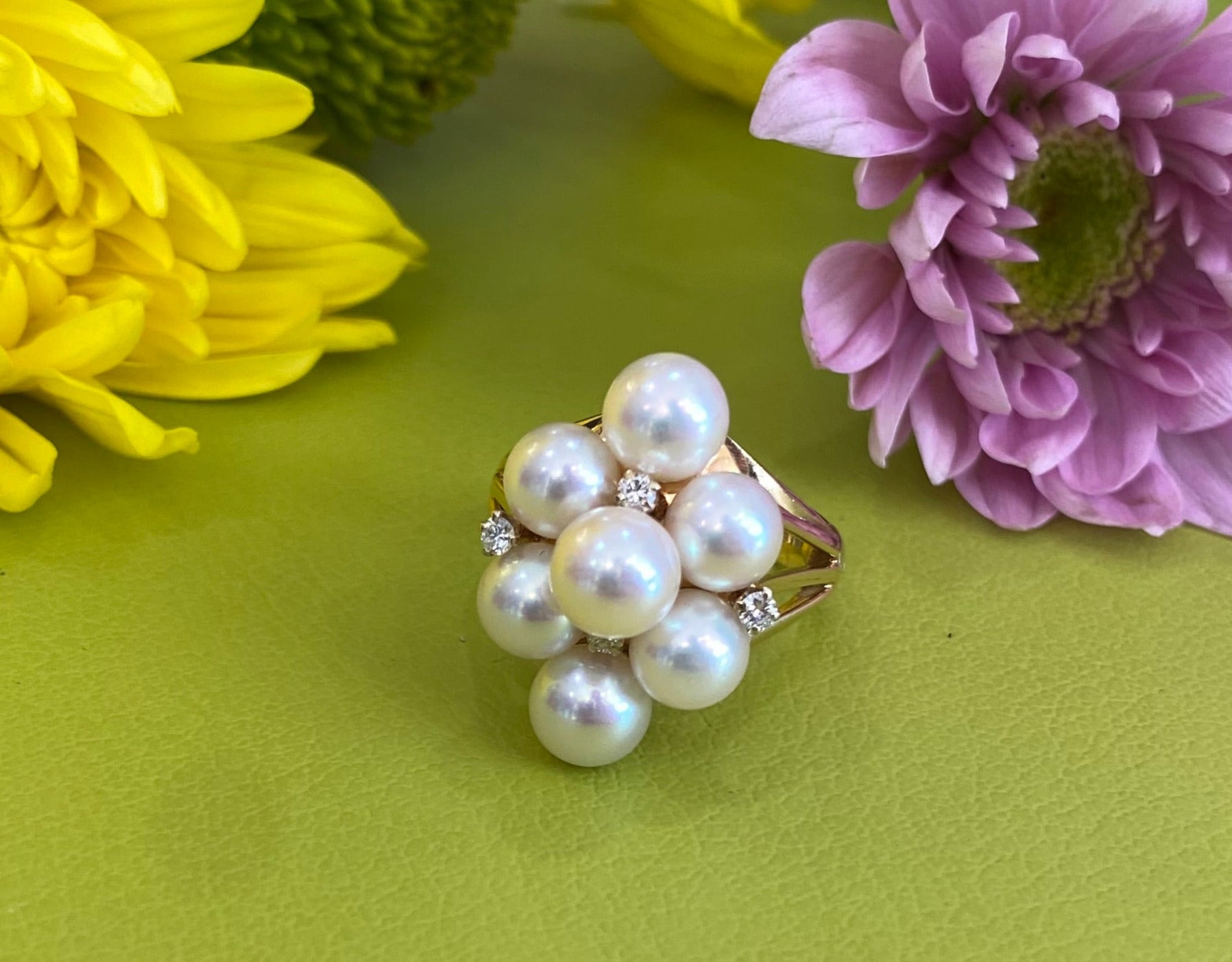 Vintage Pearl and Diamond Cluster Ring