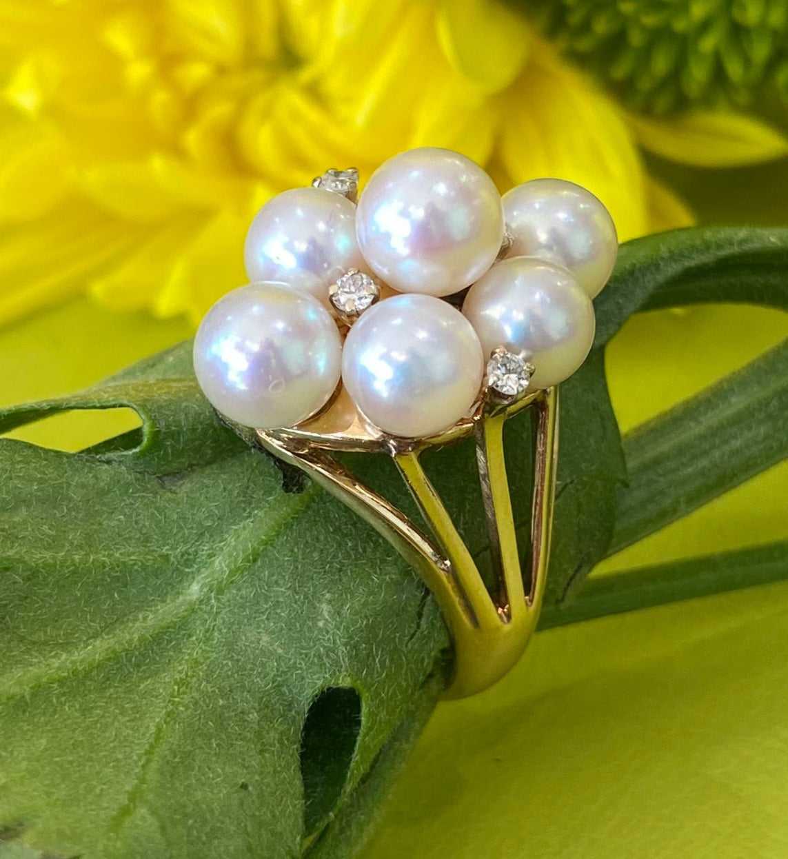 Vintage Pearl and Diamond Cluster Ring