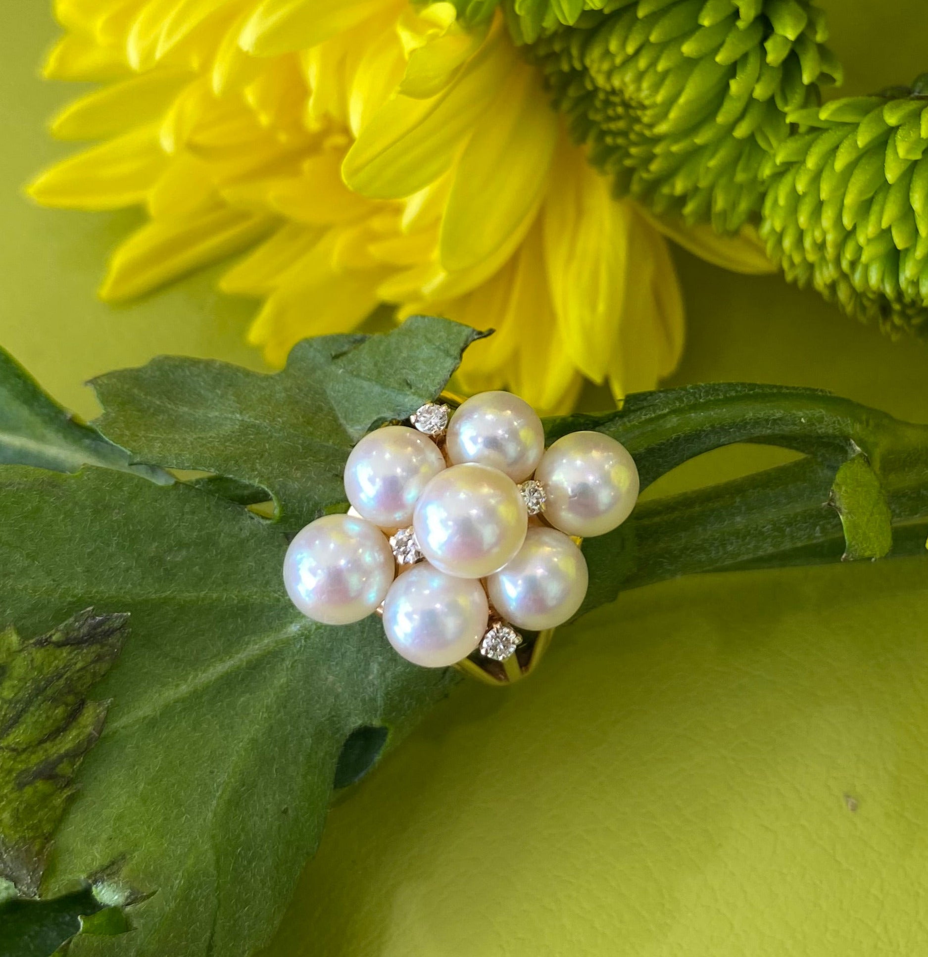 Vintage Pearl and Diamond Cluster Ring
