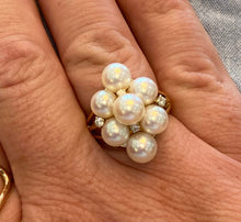 Load image into Gallery viewer, Vintage Pearl and Diamond Cluster Ring