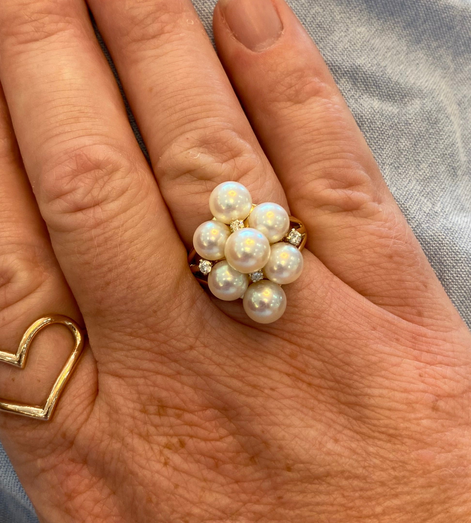 Vintage Pearl and Diamond Cluster Ring