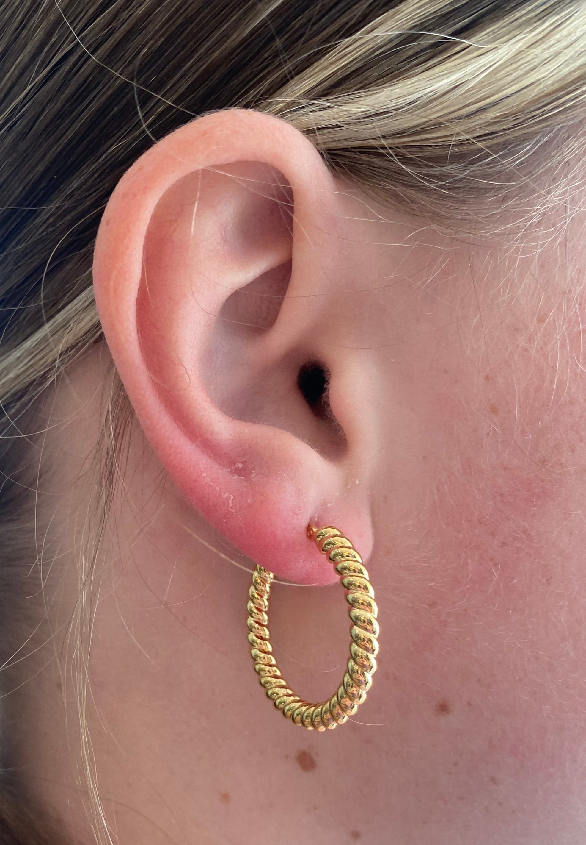 Yellow Gold With-A-Twist Round Hoops