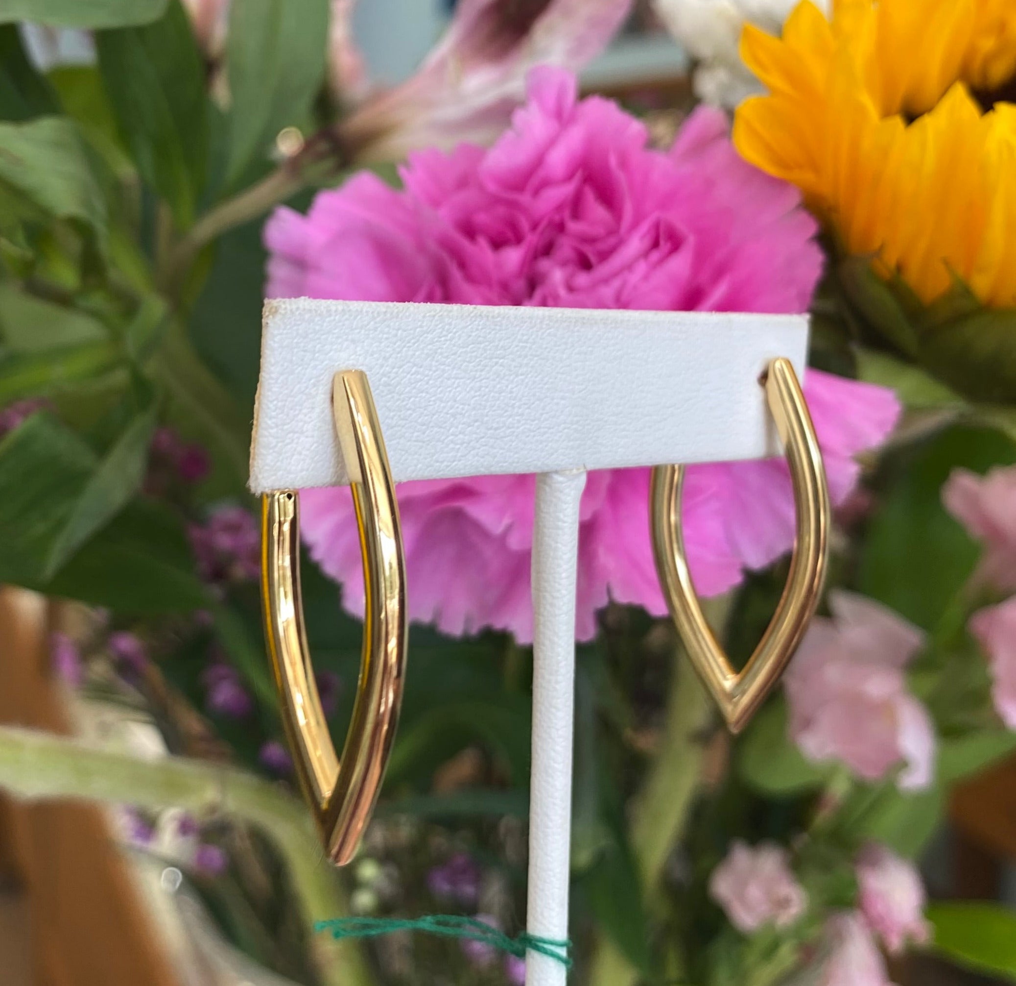 Yellow Gold "V" Hoop Style Earrings