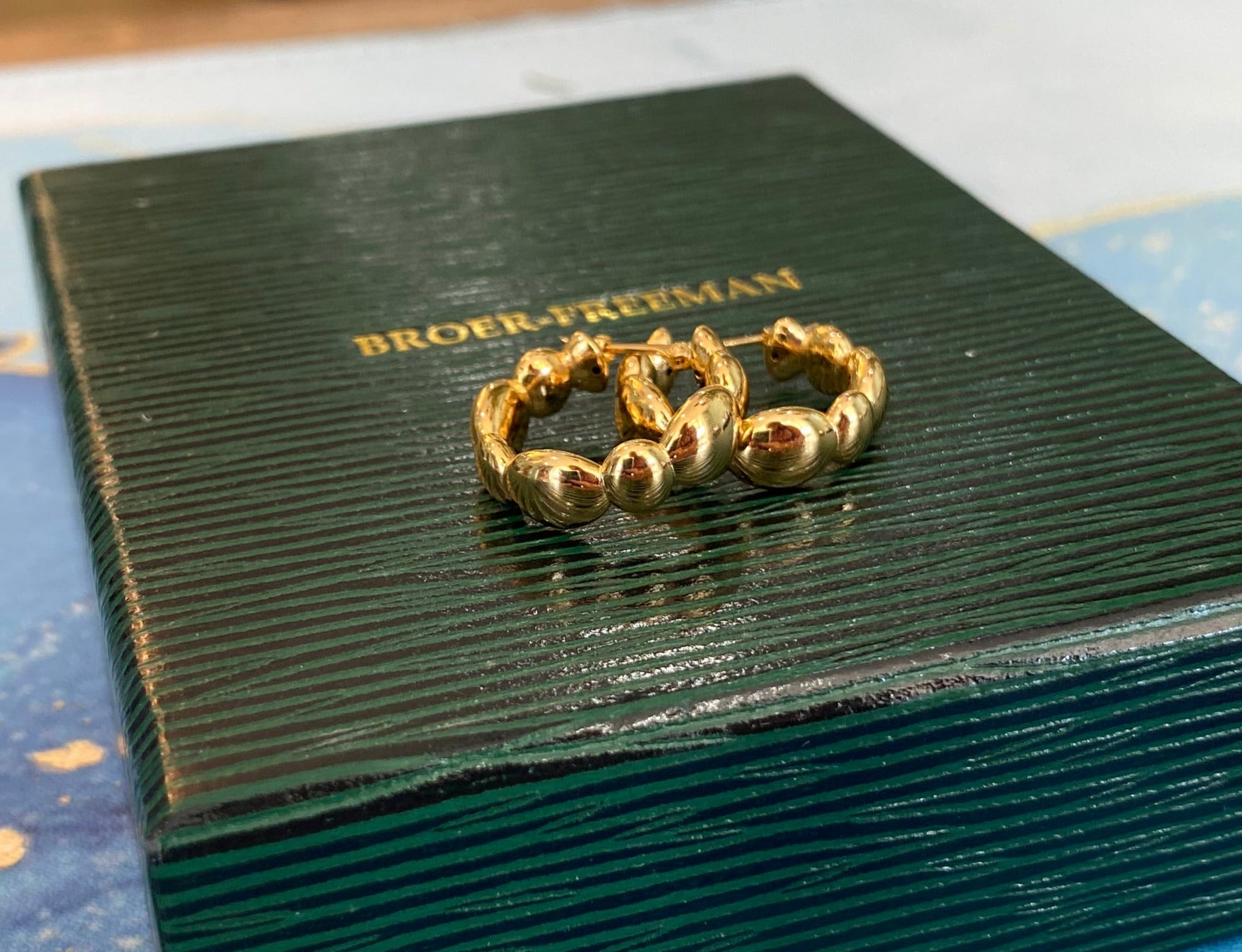 Yellow Gold Beaded Hoop Earrings