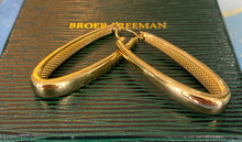 Load image into Gallery viewer, Yellow Gold Long Oval Etched Hoops