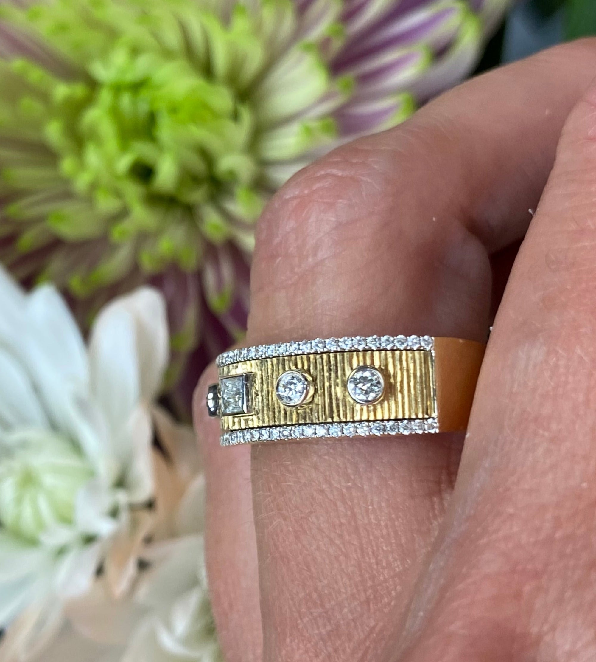 Two Toned Multi-Shaped Diamond Band