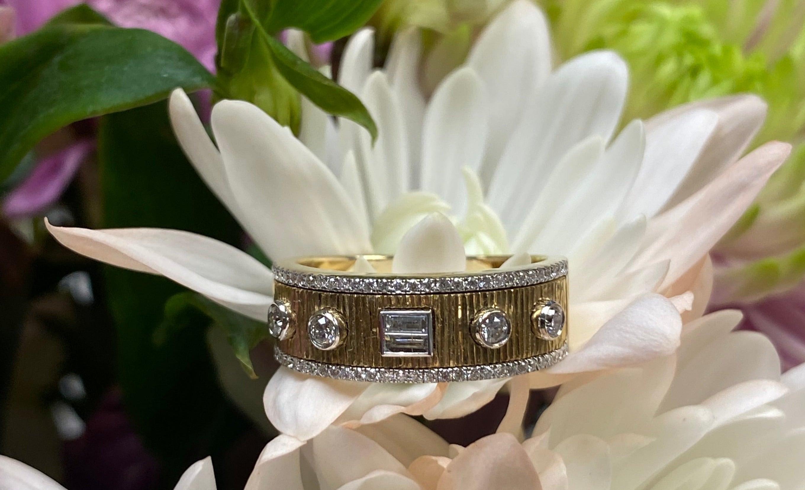 Two Toned Multi-Shaped Diamond Band