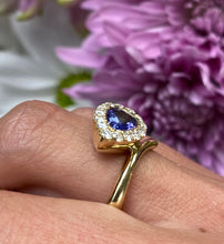 Load image into Gallery viewer, Pear Tanzanite Diamond Halo Ring