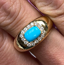 Load image into Gallery viewer, Turquoise and Diamond Halo Wide Band Ring